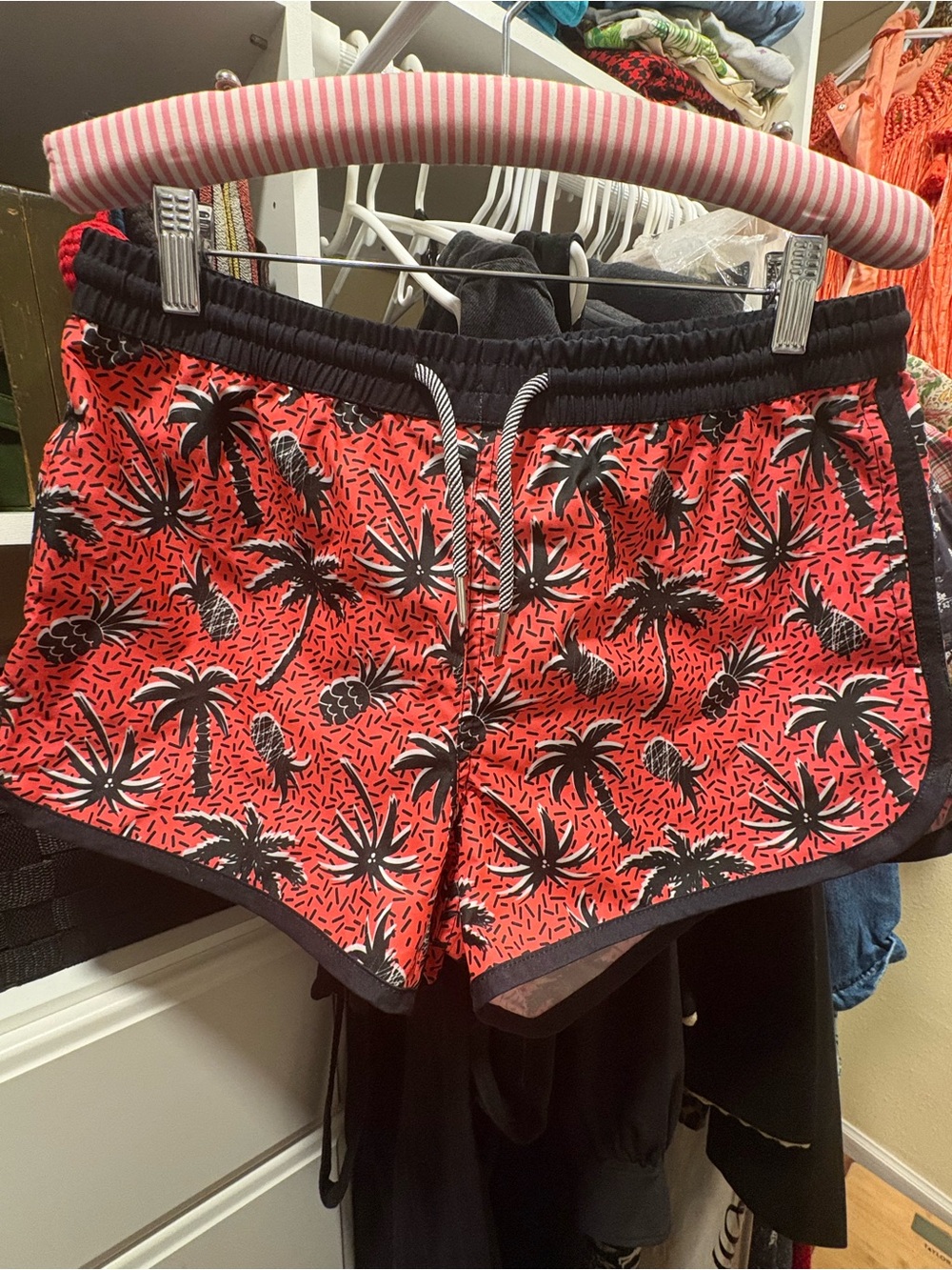 Tropical Palm Print Women's Board Shorts - Coral & Black